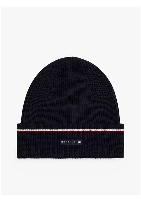 Berretto in misto lana con nastro iconico Blu navy TOMMY HILFIGER | AM0AM13587DW6